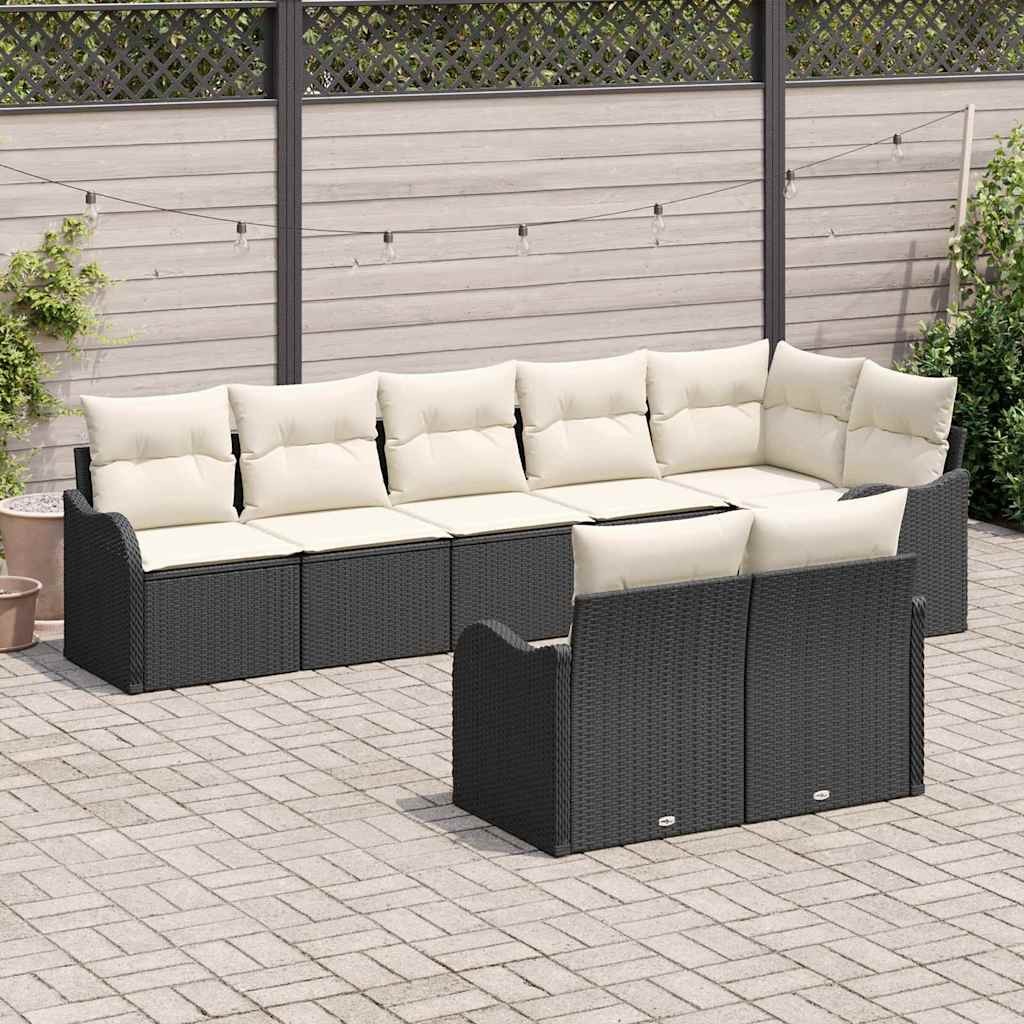 Havesofa Sæt 8 pcs Sort polyrattan