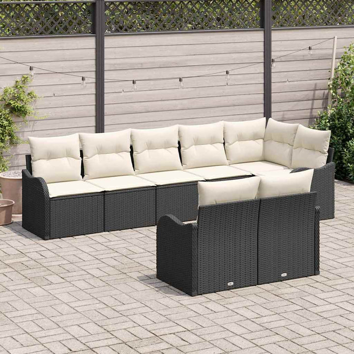 Havesofa Sæt 8 pcs Sort polyrattan