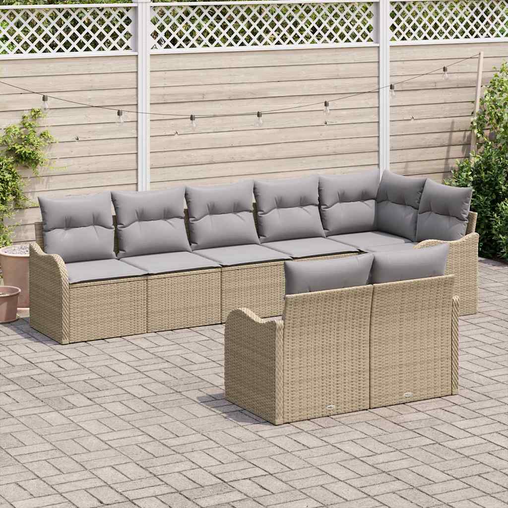 Havesofa Sæt 8 pcs Beige polyrattan