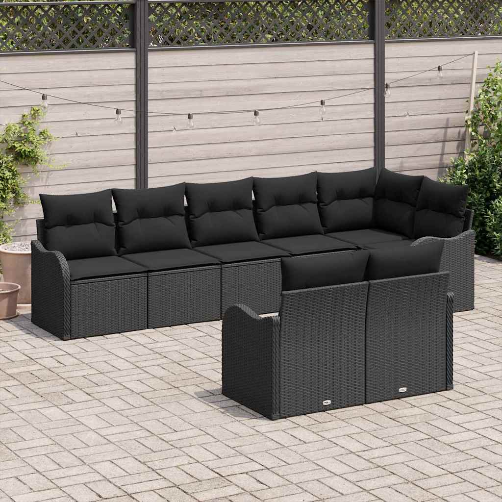 Havesofa Sæt 8 pcs Sort polyrattan