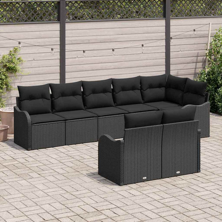 Havesofa Sæt 8 pcs Sort polyrattan