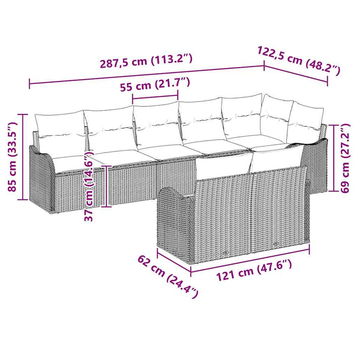 Havesofa Sæt 8 pcs Sort polyrattan