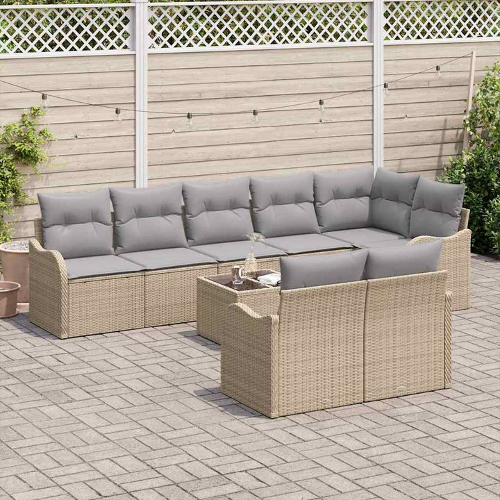 Havesofa Sæt 9 pcs Beige polyrattan