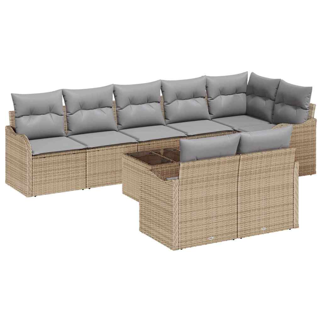 Havesofa Sæt 9 pcs Beige polyrattan