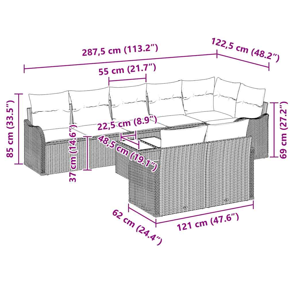 Havesofa Sæt 9 pcs Beige polyrattan