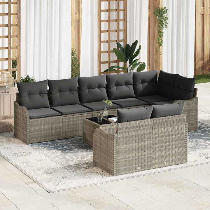 Havesofa Sæt 9 pcs Lysegrå polyrattan
