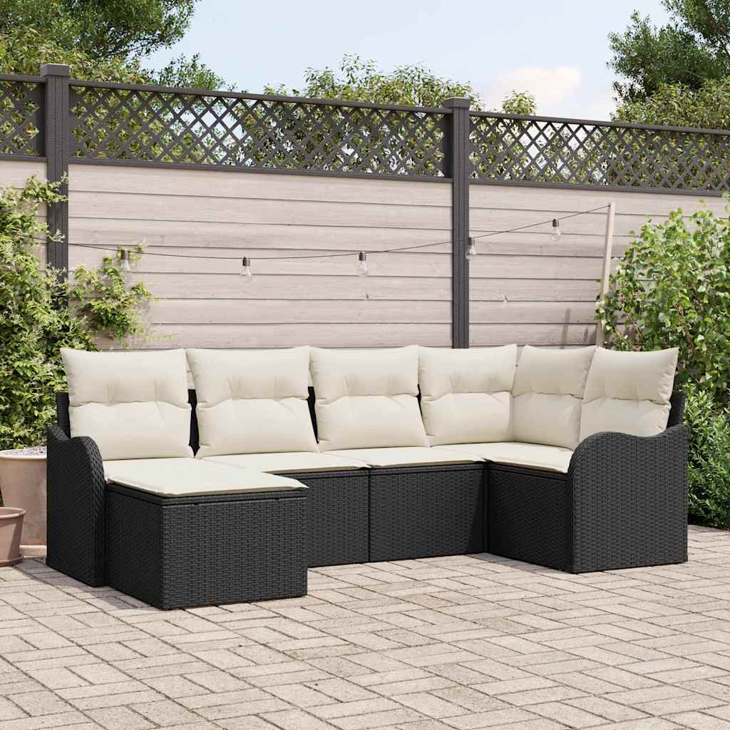 Havesofa Sæt 6 stk. Sort polyrattan