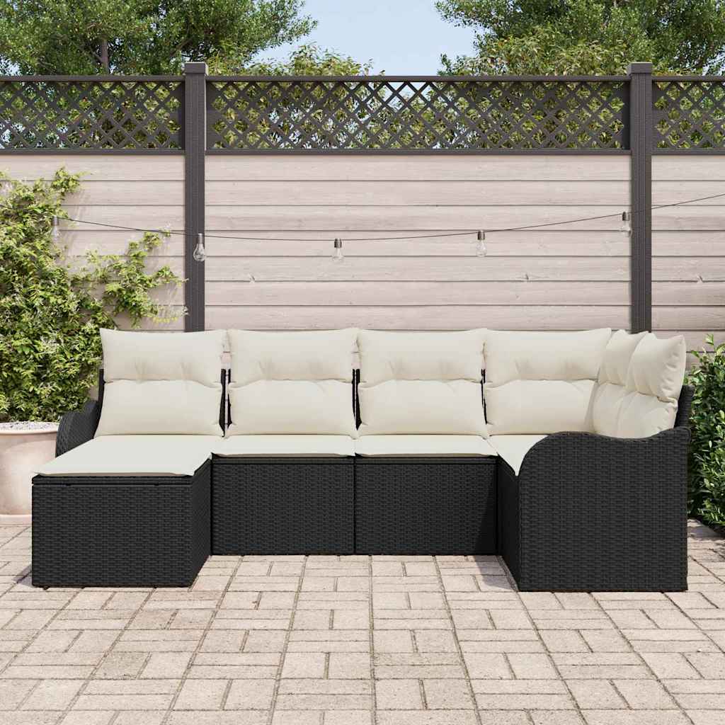 Havesofa Sæt 6 stk. Sort polyrattan