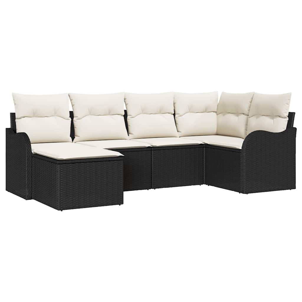 Havesofa Sæt 6 stk. Sort polyrattan