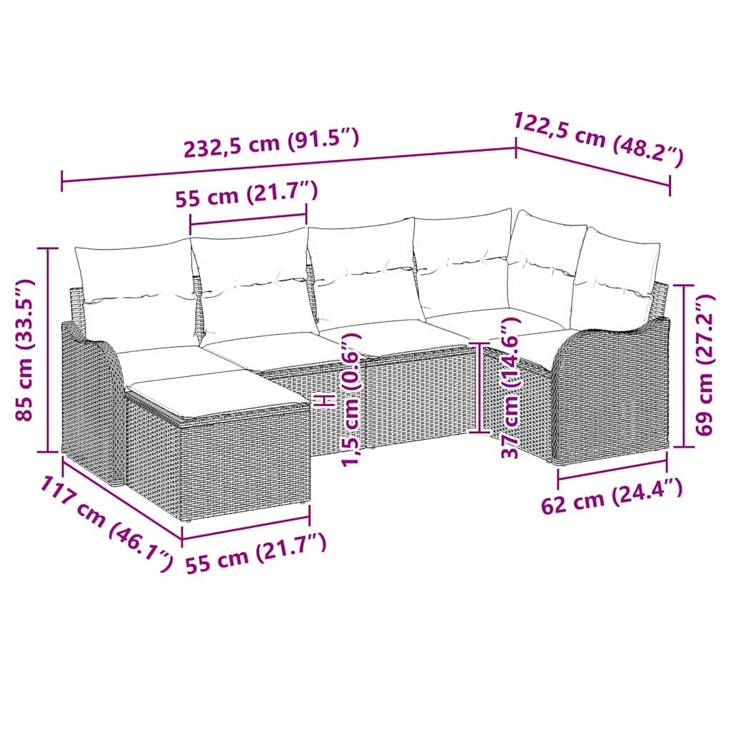 Havesofa Sæt 6 stk. Sort polyrattan