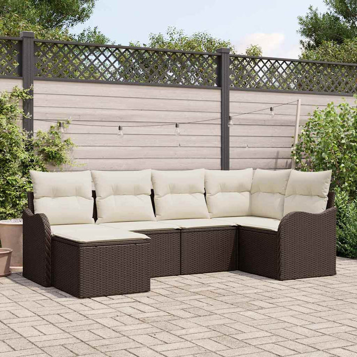 Havesofa Sæt med pude 6 pcs Brun Poly rattan