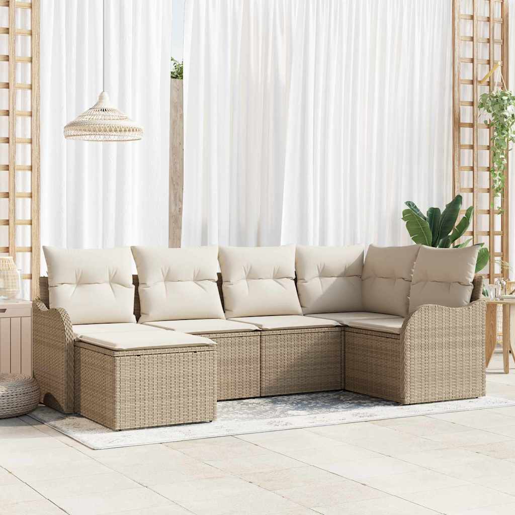Havesofa Sæt med pude 6 pcs Beige Poly rattan