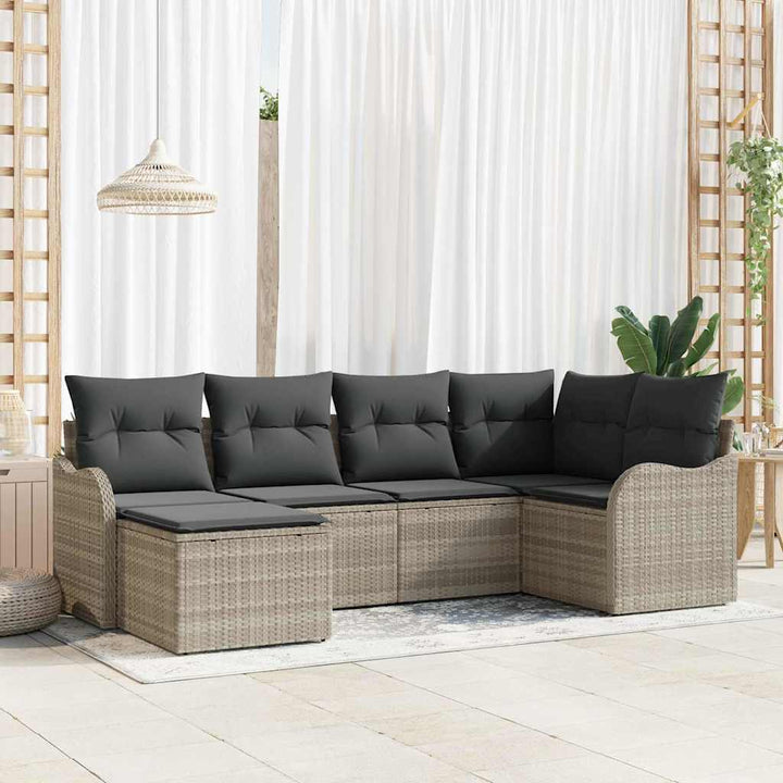 Havesofa Sæt med pude 6 pcs Lysegrå Poly rattan