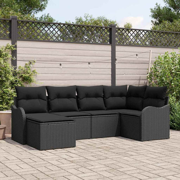 Havesofa Sæt 6 pcs Sort polyrattan