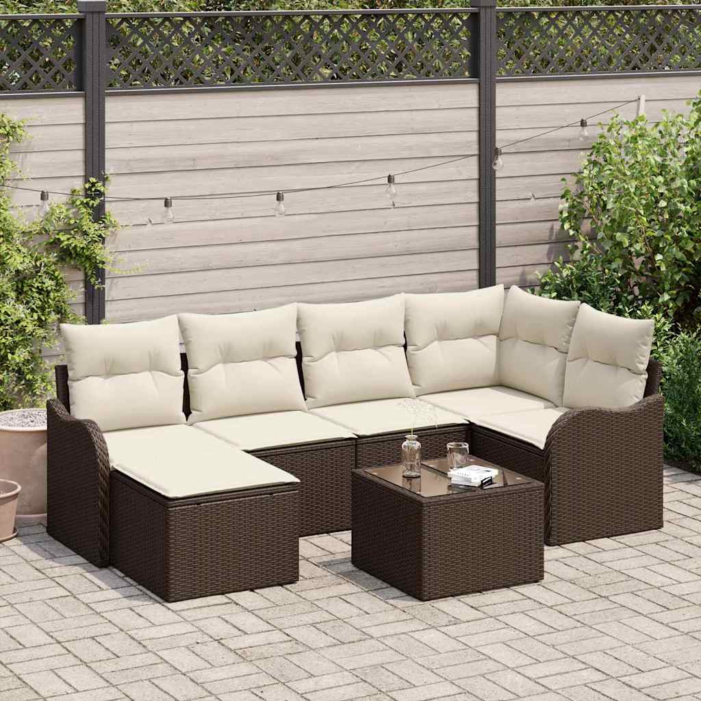 Havesofa Sæt med pude 7 pcs Brun Poly rattan