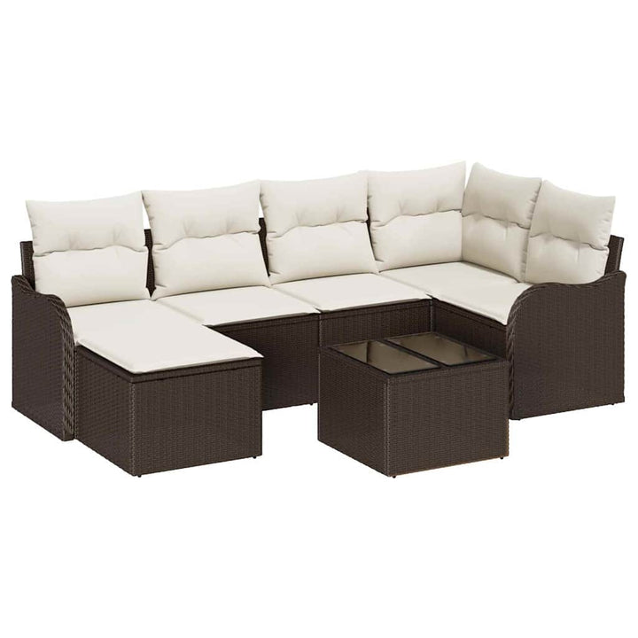 Havesofa Sæt med pude 7 pcs Brun Poly rattan