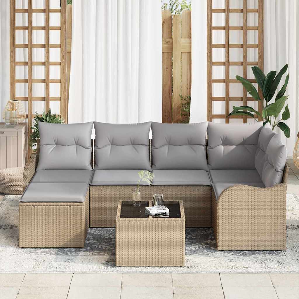 Havesofa Sæt med pude 7 pcs Beige Poly rattan