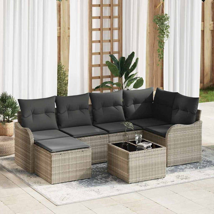 Havesofa Sæt 7 pcs Lysegrå polyrattan