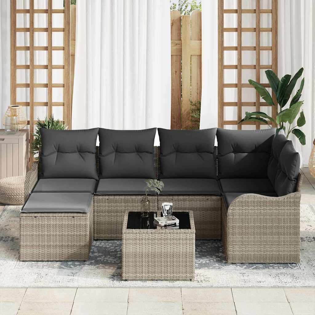 Havesofa Sæt 7 pcs Lysegrå polyrattan