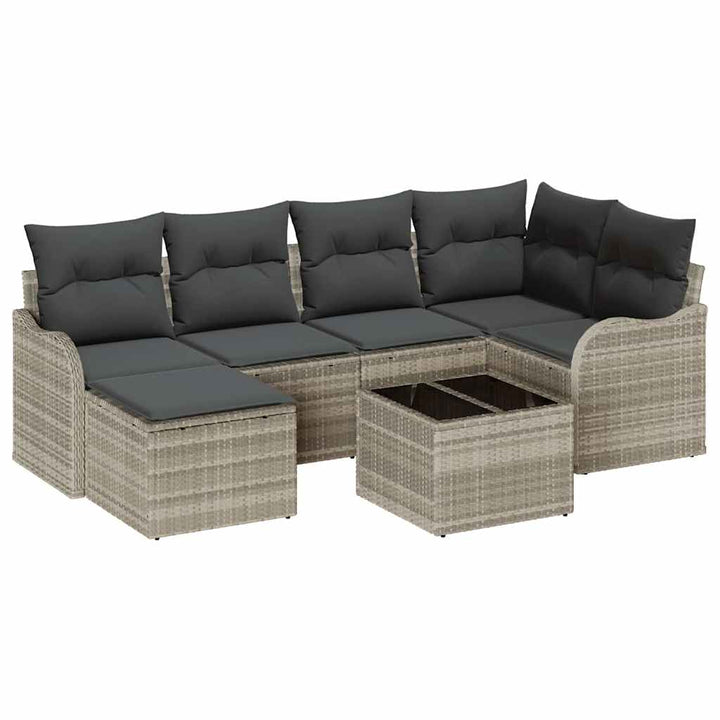 Havesofa Sæt 7 pcs Lysegrå polyrattan
