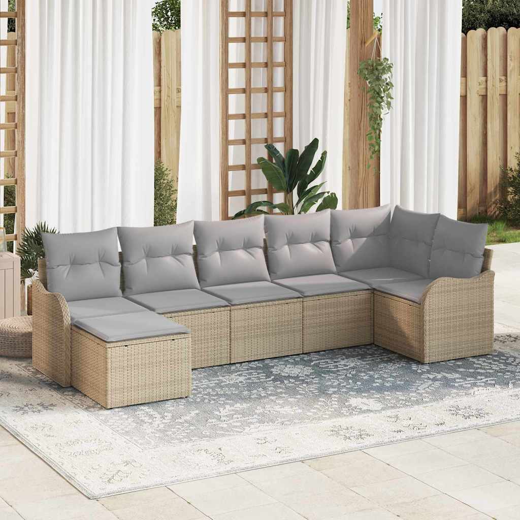 Havesofa Sæt 7 pcs Beige polyrattan