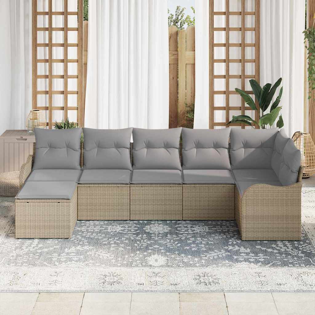 Havesofa Sæt 7 pcs Beige polyrattan