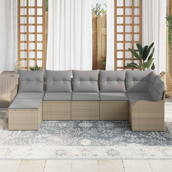 Havesofa Sæt 7 pcs Beige polyrattan