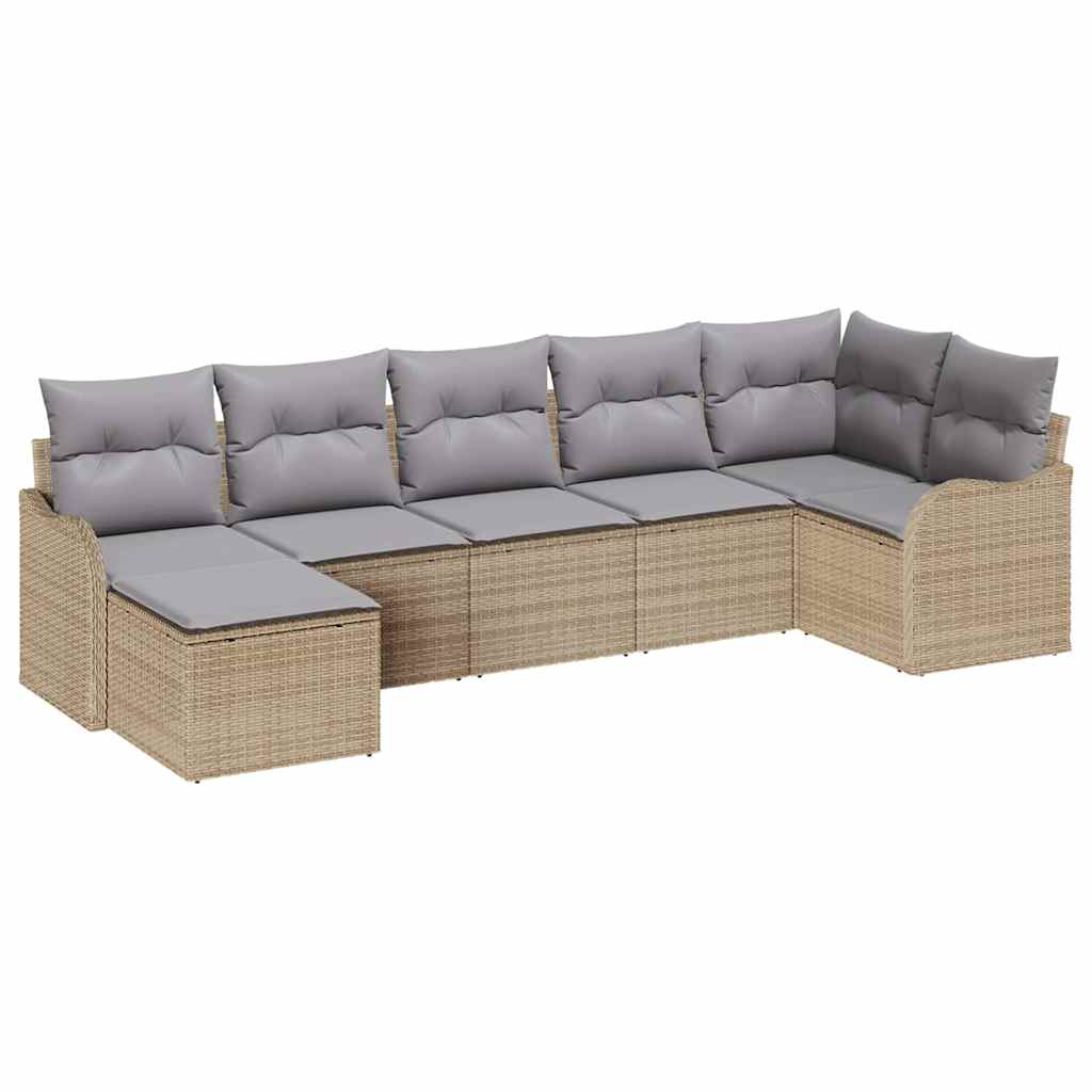Havesofa Sæt 7 pcs Beige polyrattan