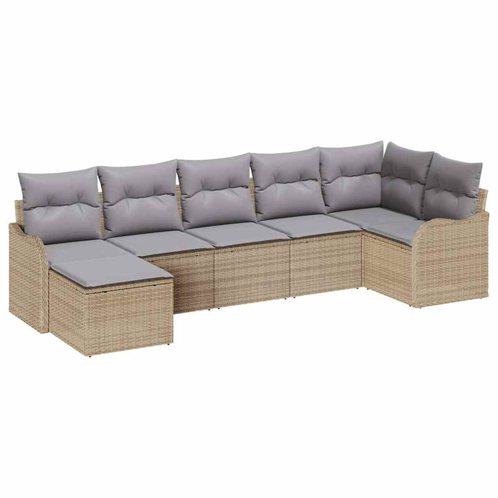 Havesofa Sæt 7 pcs Beige polyrattan