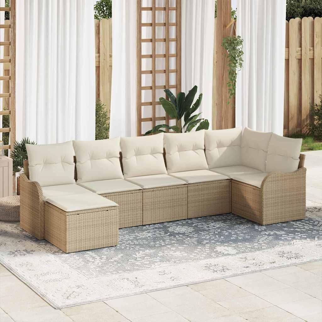 Havesofa Sæt 7 pcs Beige polyrattan