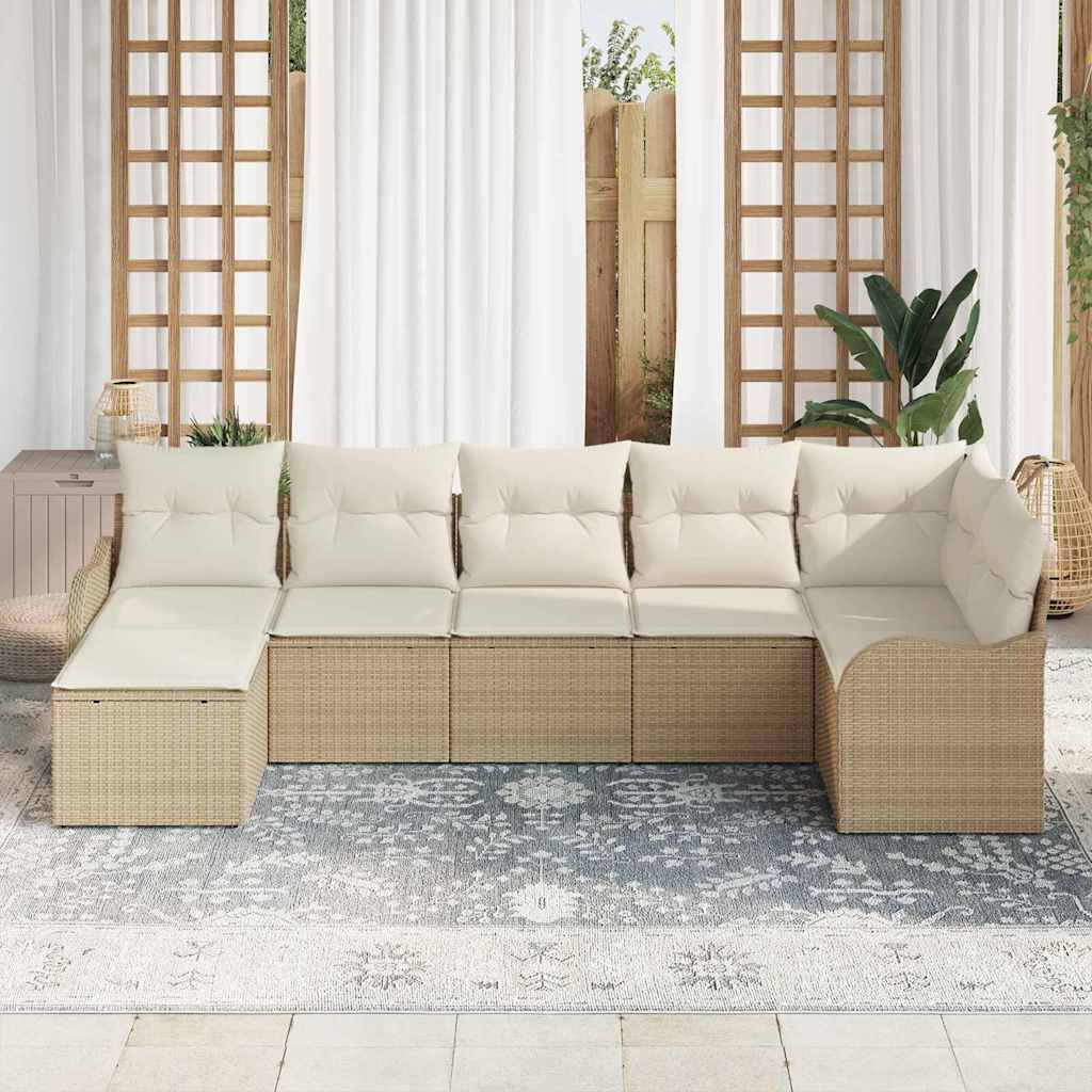 Havesofa Sæt 7 pcs Beige polyrattan