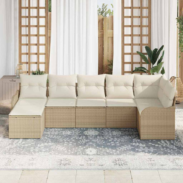 Havesofa Sæt 7 pcs Beige polyrattan