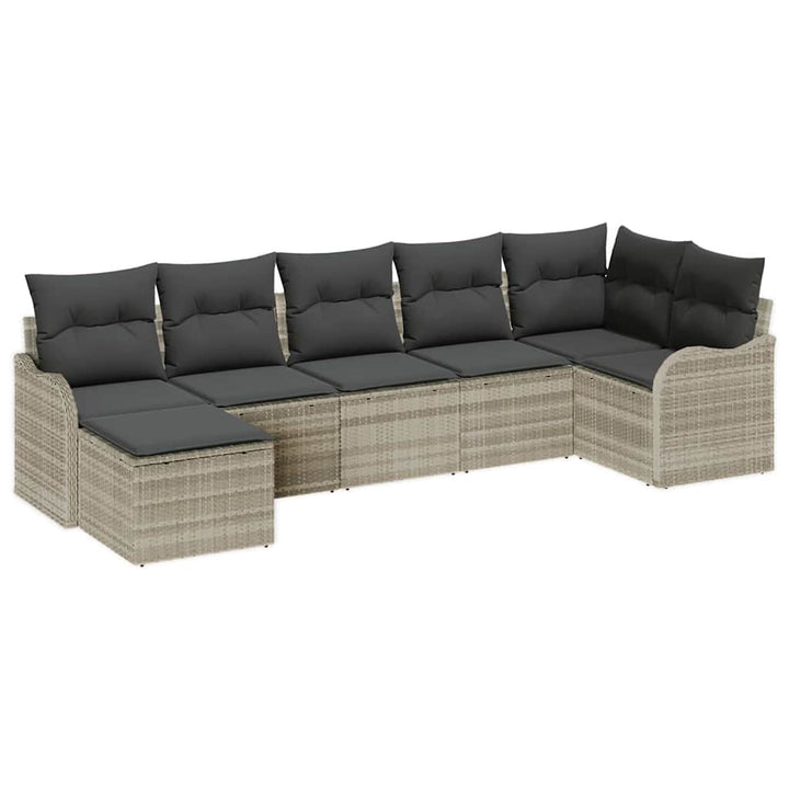 Havesofa Sæt 7 pcs Lysegrå polyrattan