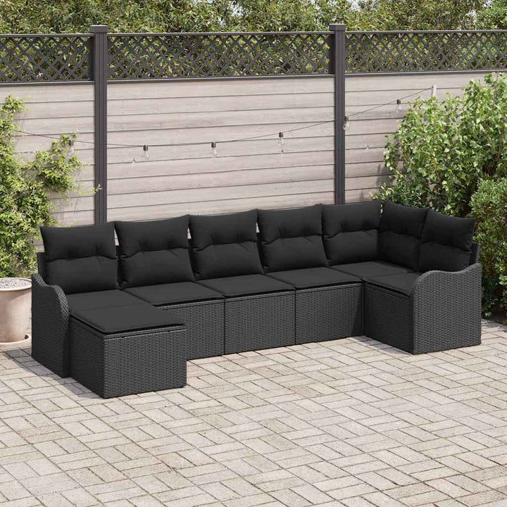Havesofa Sæt 7 pcs Sort polyrattan