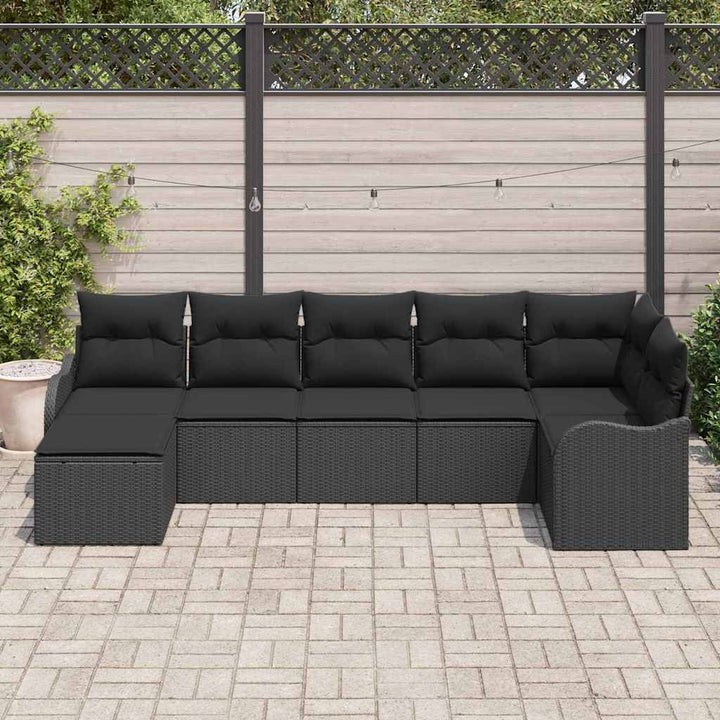 Havesofa Sæt 7 pcs Sort polyrattan
