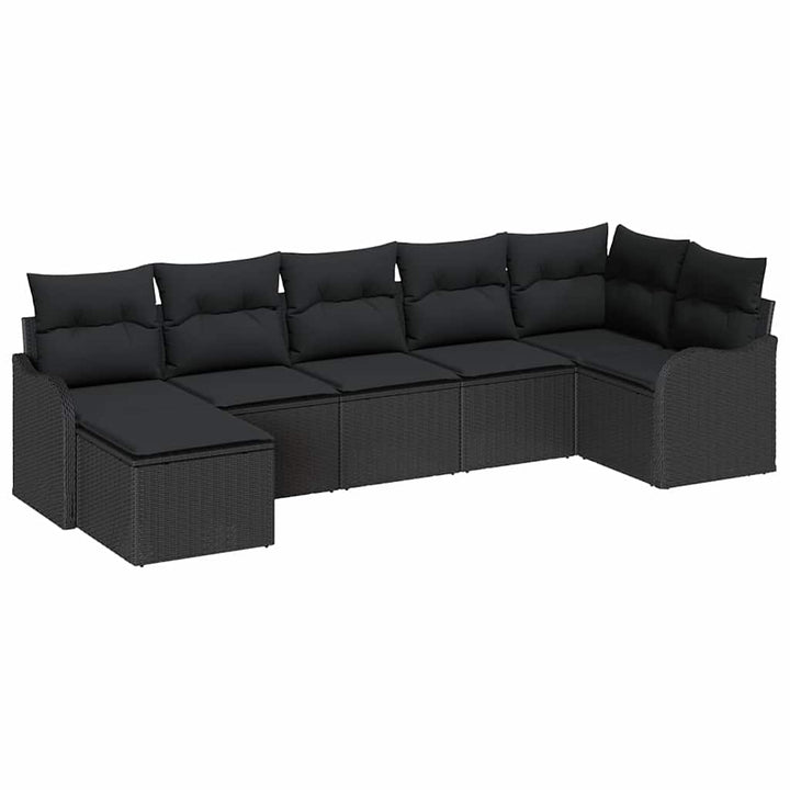 Havesofa Sæt 7 pcs Sort polyrattan