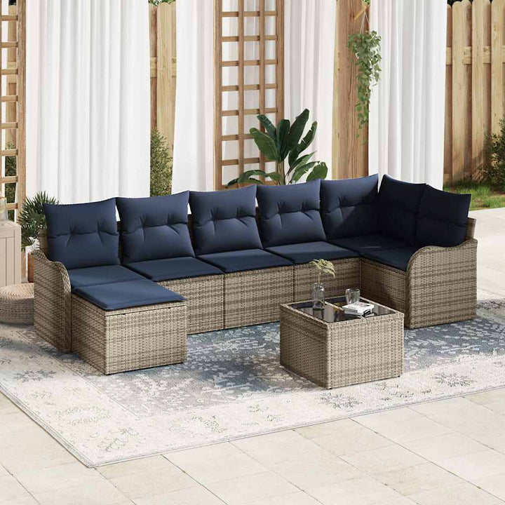Havesofa Sæt med pude 8 pcs Grå Poly rattan