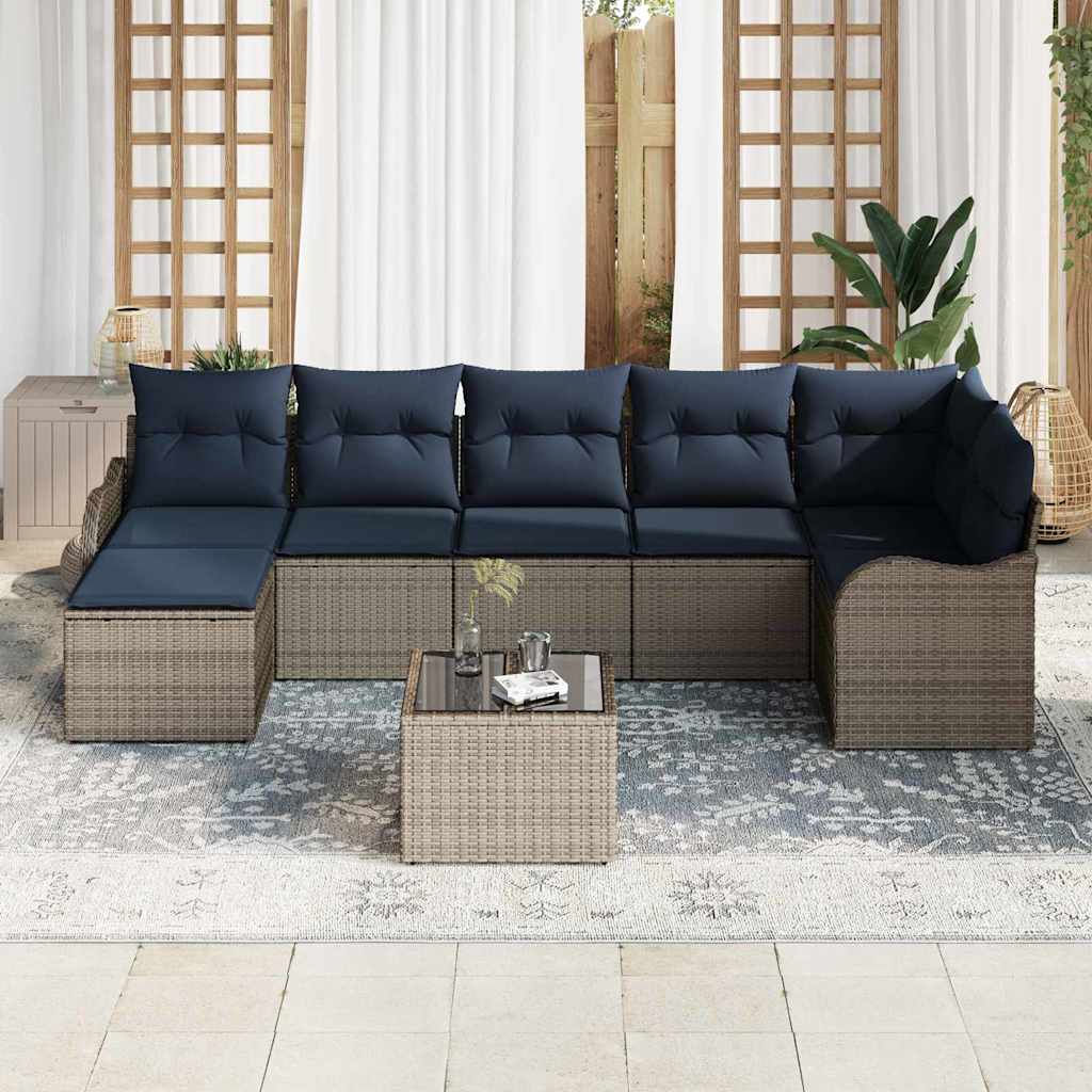 Havesofa Sæt med pude 8 pcs Grå Poly rattan