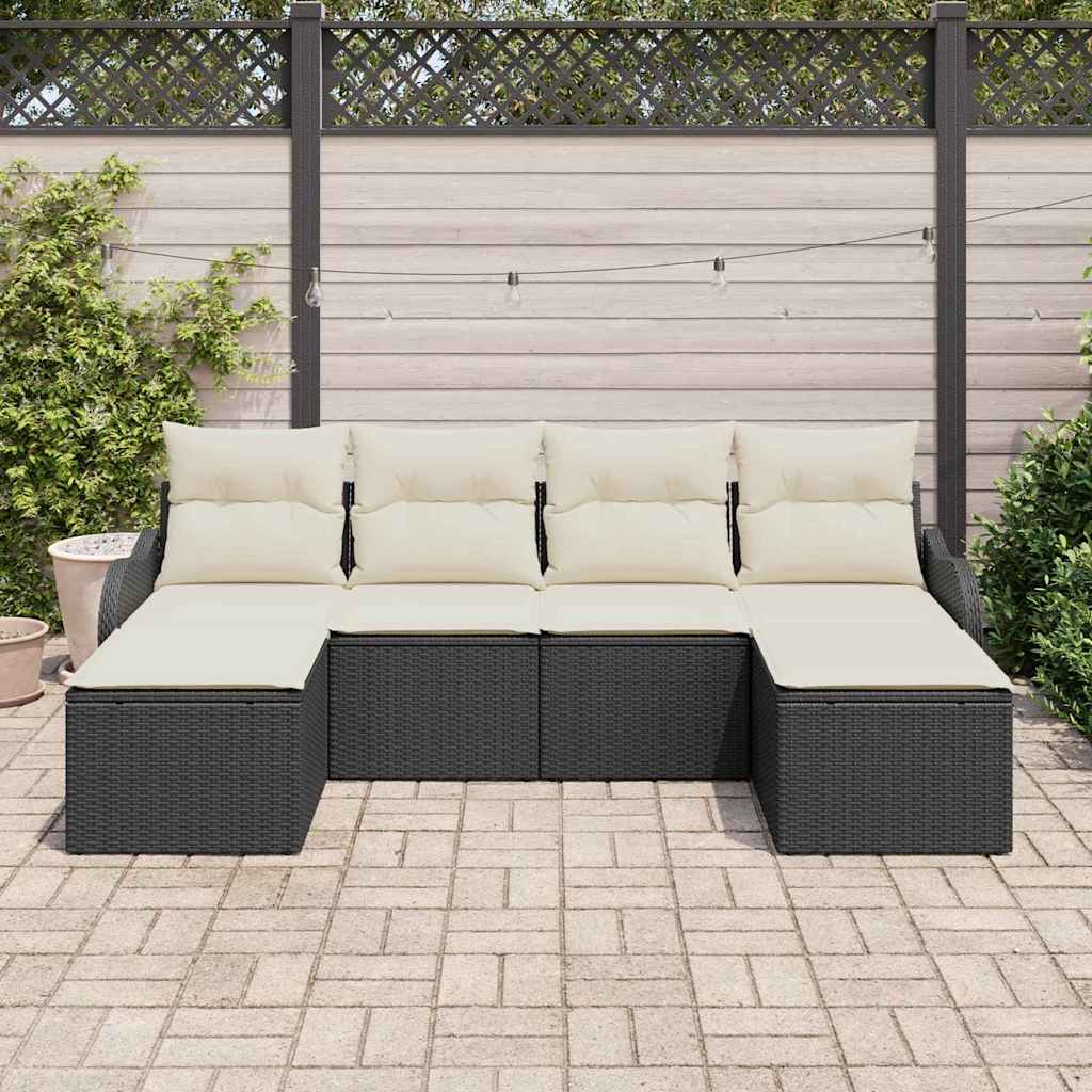 Havesofa Sæt med pude 6 pcs Sort Poly rattan