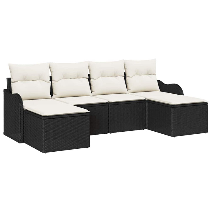 Havesofa Sæt med pude 6 pcs Sort Poly rattan