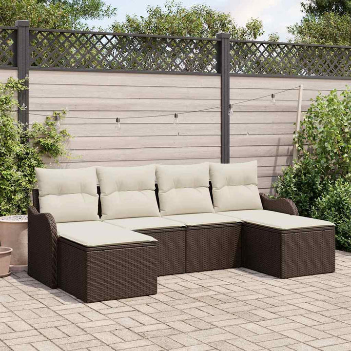 Havesofa Sæt med pude 6 pcs Brun Poly rattan