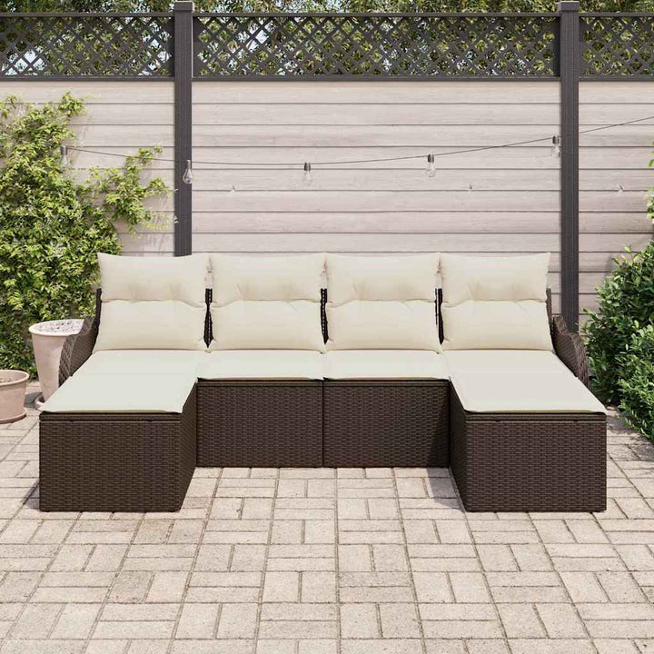 Havesofa Sæt med pude 6 pcs Brun Poly rattan