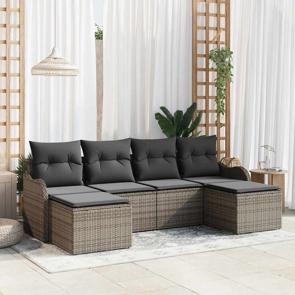 Havesofa Sæt med pude 6 pcs Grå Poly rattan
