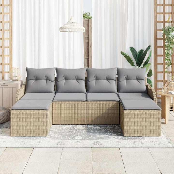 Havesofa Sæt med pude 6 pcs Beige Poly rattan