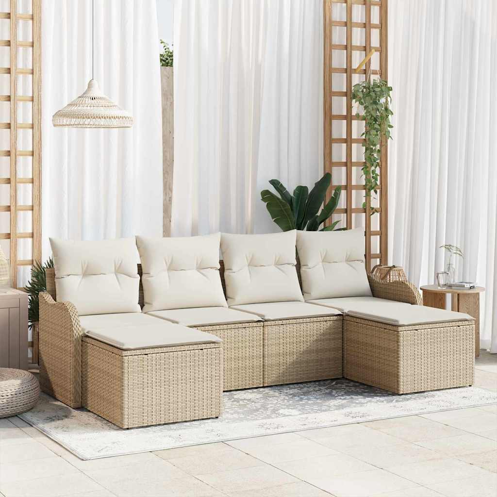 Havesofa Sæt med pude 6 pcs Beige Poly rattan