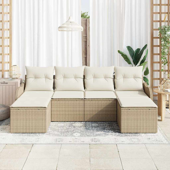 Havesofa Sæt med pude 6 pcs Beige Poly rattan