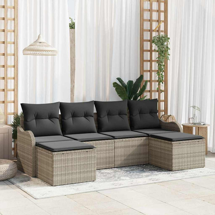Havesofa Sæt med pude 6 pcs Lysegrå Poly rattan