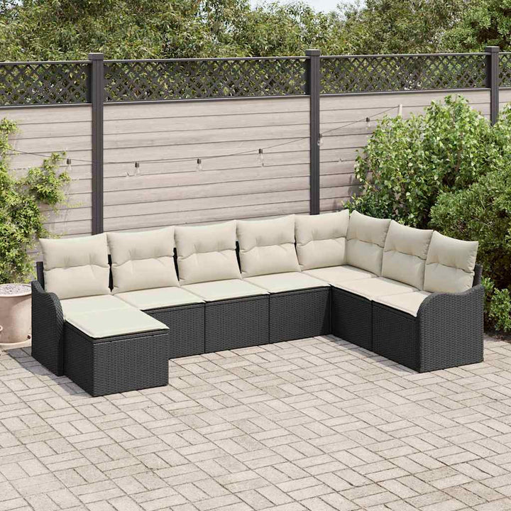 Havesofa Sæt 8 stk. Sort polyrattan