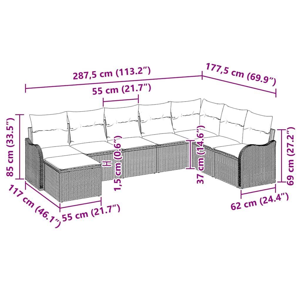 Havesofa Sæt 8 stk. Sort polyrattan