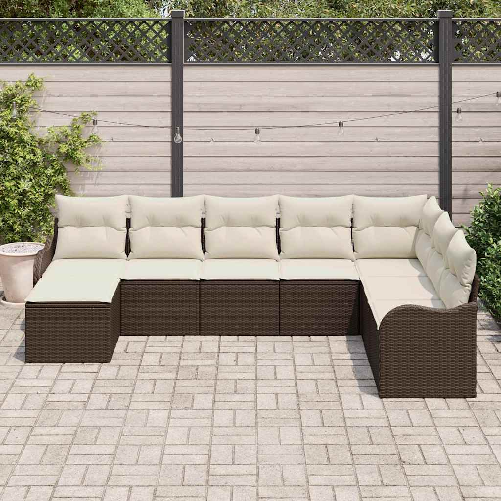 Havesofa Sæt med pude 8 pcs Brun Poly rattan